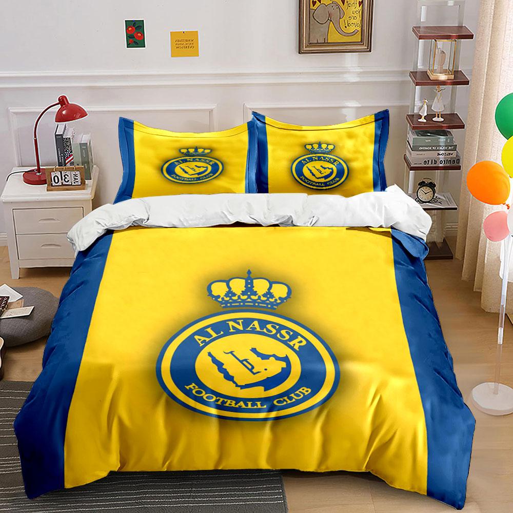 Logo des Fußballvereins Al Nassr. Bettwäsche-Sets Bettbezug-Sets Bettbezüge Kissenbezüge(1* Bettbezug 2* Kissenbezüge ohne Bettdecke)