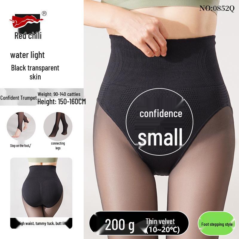 Red Pepper Sheer Black One-Piece Pants - Women's Autumn/Winter Bottoming Tights with Abdominal and Hip Support, Bare Leg Effect.