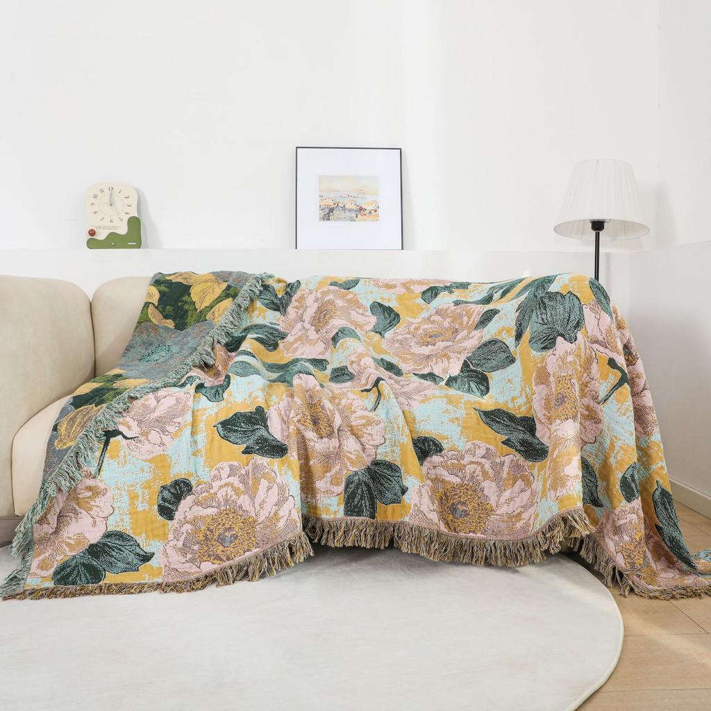 Soft Cotton Gauze Towel Blanket for Sofa Beds, Bedspread, Quilt, High Quality, New, 230*250 cm, Delicate Floral