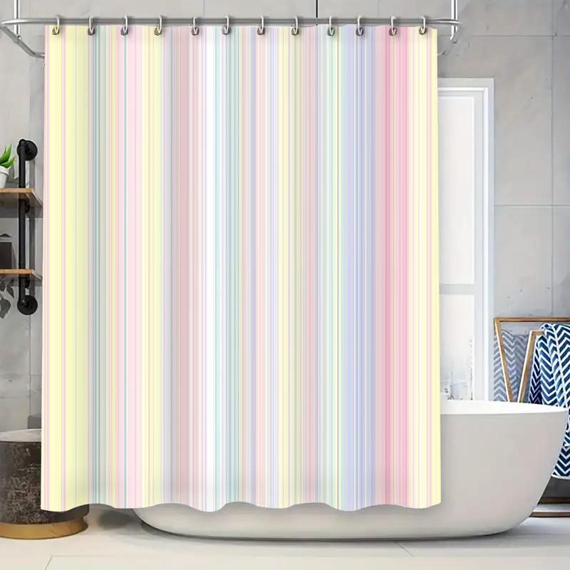 

Soft Striped Shower Curtain Pastel Colors Modern Bathroom Decor For Home Decoration Pink Blue Yellow Green White Bath Curtains W W60H190(CM)-1 Pcs