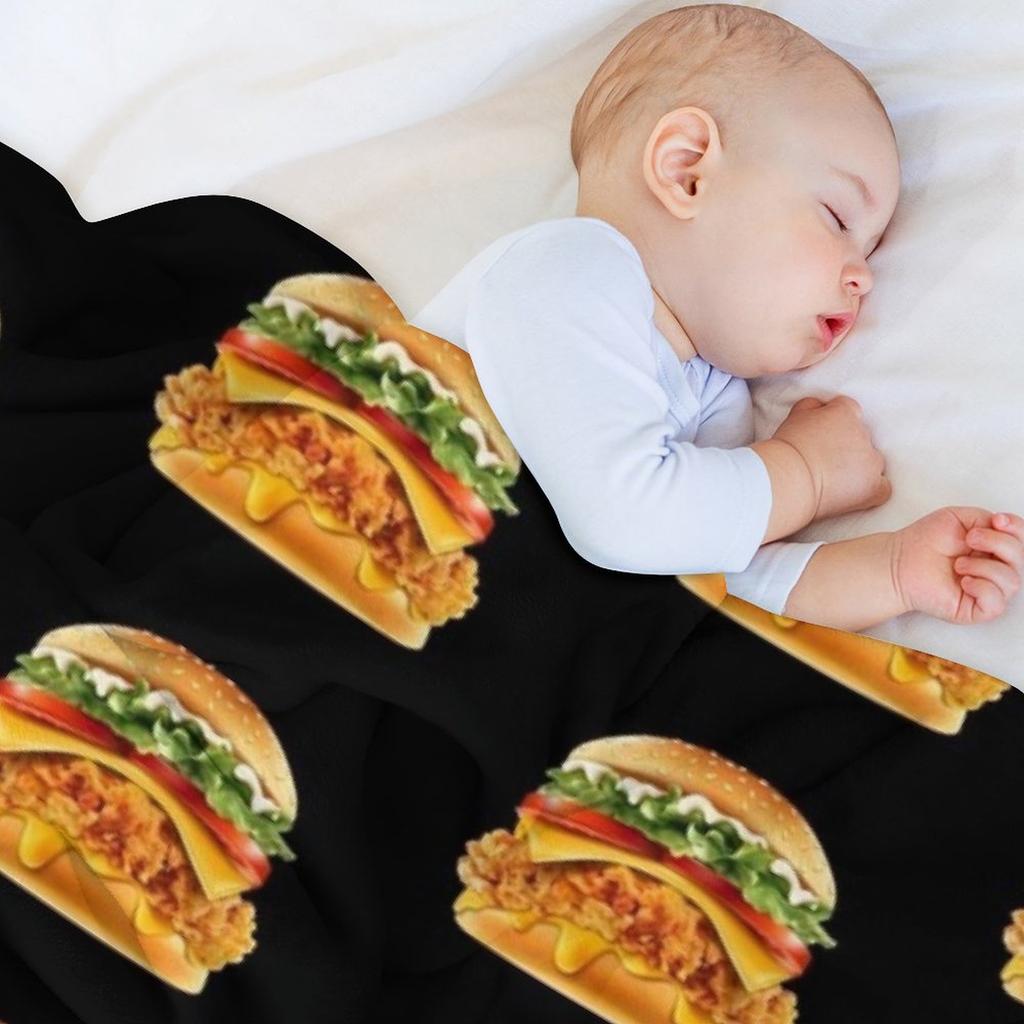 Crispy Chicken Burger With Melted Cheese Throw Blanket Flannel Fabric Loose Summer Tourist Blankets
