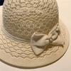 Women's Sun Hat Handmade Straw Woven Bucket Hat with Bow Foldable Sun Protection Fishing Hat for Outdoor Travel Beach