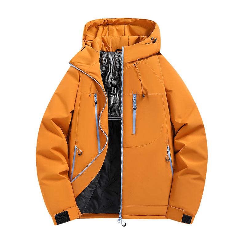 

Men s Hooded Winter Mountaineering Jacket - Thick, Warm, Pure Color, Stand Collar, Couples Style Medium