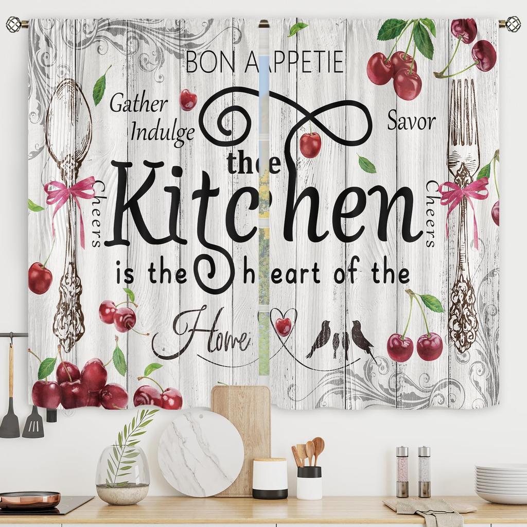 Farmhouse Fall Autumn Kitchen Curtains Rustic Flower Print Bedroom Living Room Treatment Window Drapes Curtain With Blackout Polyester Perfect For
