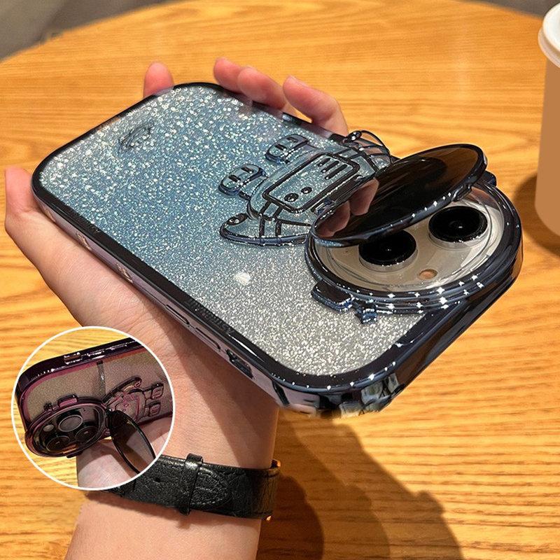 Glitter 3d Astronaut Phone Case For Iphone 14pro Max 11 12 13 Pro Max 14 Plus Shockproof Kickstand Camera Protection Back Cover