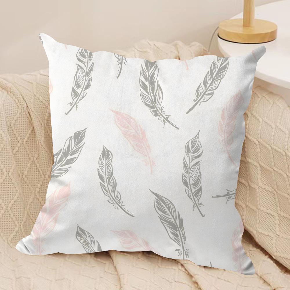 Luxury Pink Feather Print Cushion Cover Soft Plush Throw Pillow Cover  DoubleSided Cushion Case  Cozy Sofa  Home Decor 40x40cm 16x16in
