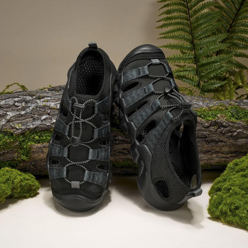 

Fashion Summer Mens High Quality Leather Sandals Comfort Outdoor Lightweight Men Baotou Sandals Classics Leisure Beach Hollow Out Shoes 36 чёрный