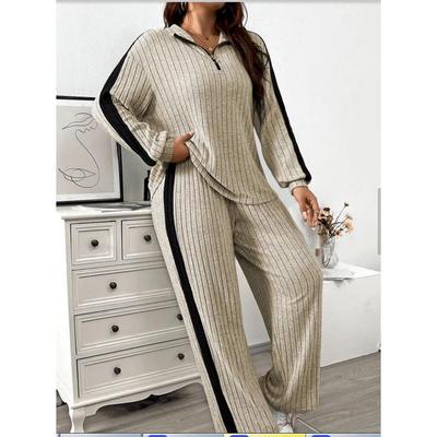 Damen Herbst Design Freizeitset Langarm-Sweatshirt + Weitbeinige Hose Zweiteiliges Set