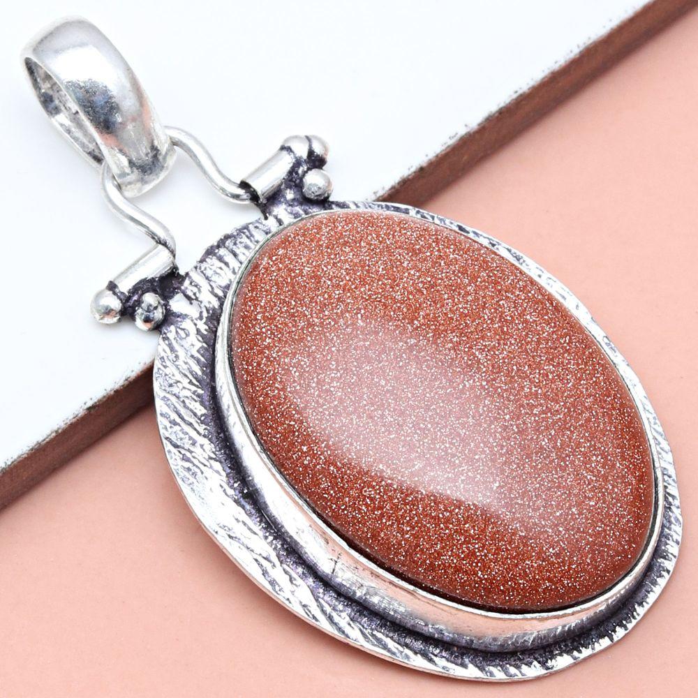 Pendant Red Sunsitara Gemstone Gift For Her Silver Jewelry 1.75"