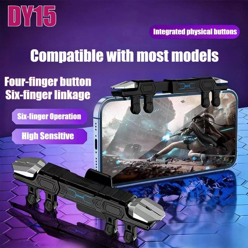 DY15 Mobile PUBG Game Trigger Aim Shooting ABS Alloy Key Button Six Finger Stretchable Sensitive Game Controller for IOS Android 5