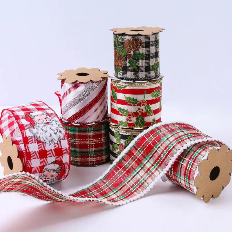 Ribbon Wire Crimping Ribbon Wire Linen Ribbon Decoration Colorful Snowflake Plaid Christmas Material DIY Handmade 10/25Yards