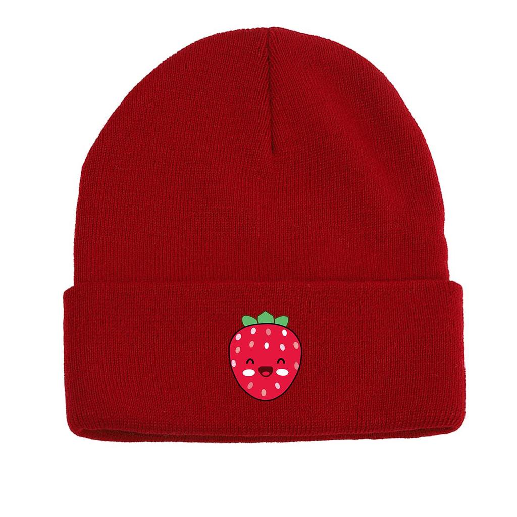 Strawberries Winter Knit Cap Beanie, Cartoon Fruit Skullies Beanies Autumn Versatile Trendy Headwear Knitted Cap Beanie