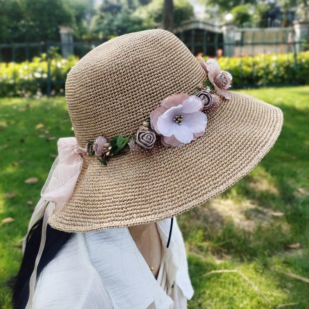 Lafite Wreath Straw Hat Ladies Summer Versatile Small Fresh Seaside Vacation Face Cover Sun Hat Summer Hat