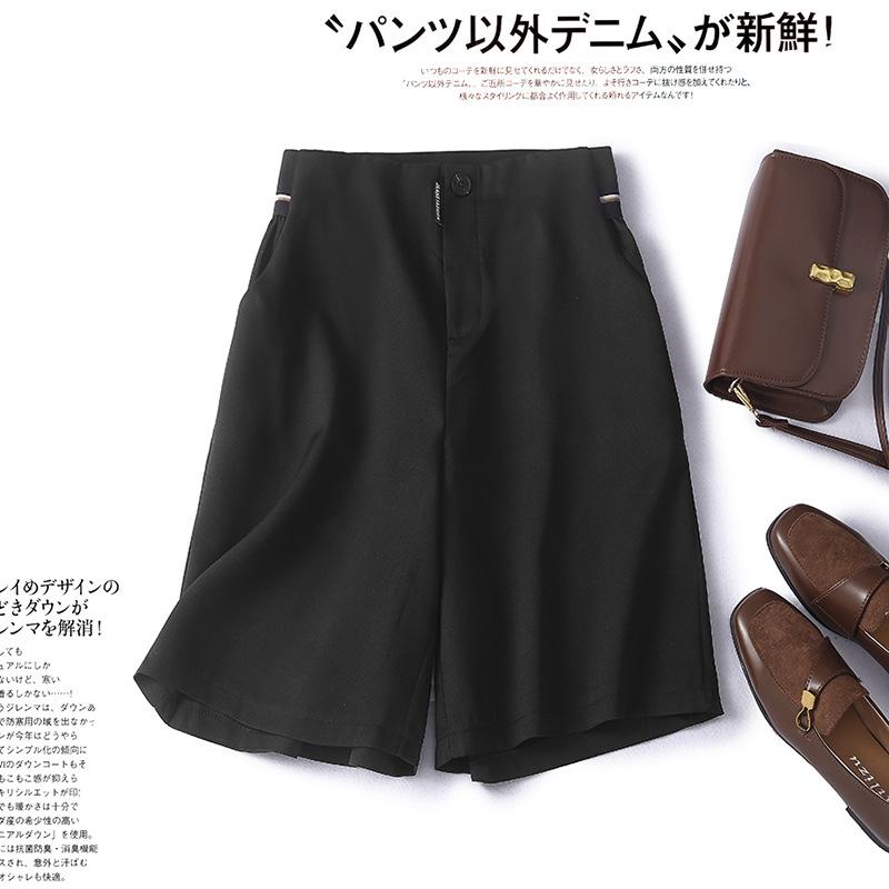 Summer Solid Color Wide Leg Suit Shorts Women's Five Quarter Pants