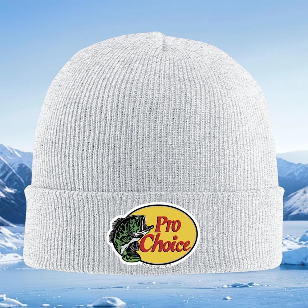 Fish logo Pro Choice design label Unisex Women Unisex Knitted Hat Beanie Pullover Cap Winter Thermal Warm Christmas Outdoor Cy
