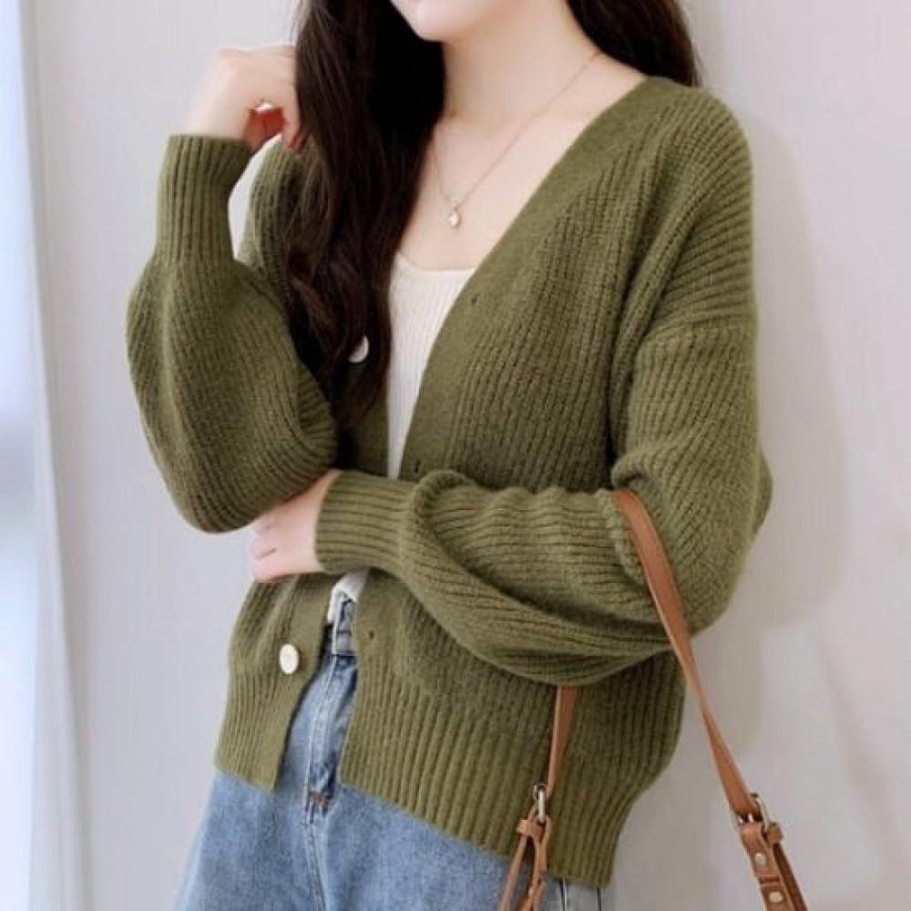 NaVaVa Nk2609 Simple Rib V Neck Long sleeVe Knit Cardigan