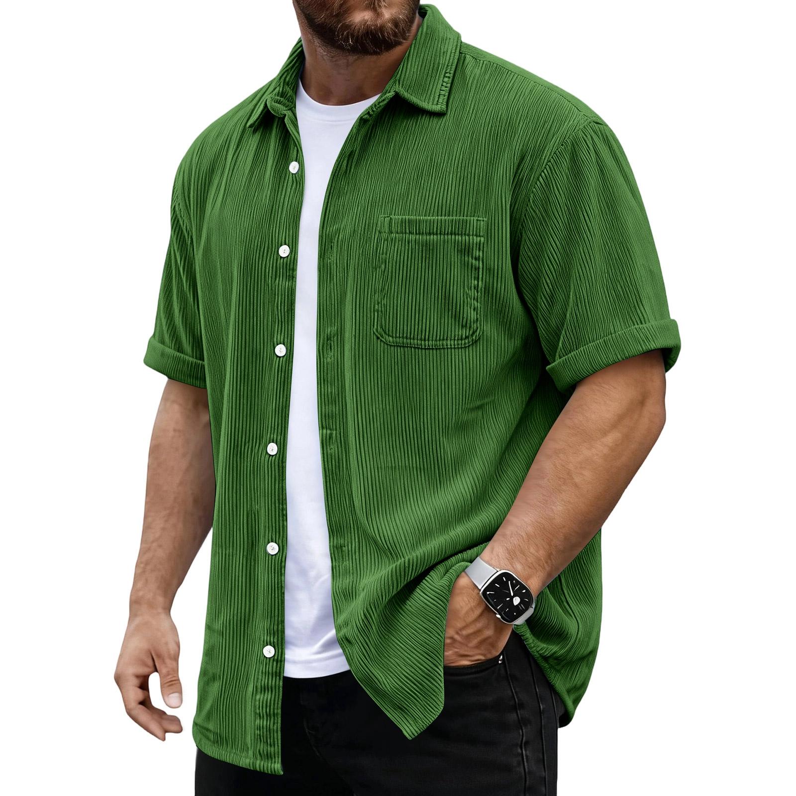 

Men Corduroy Short Sleeve Button Down Shirt Casual Lapel Collar Relaxed Fit Front Pocket Lightweight Top L армия зеленый