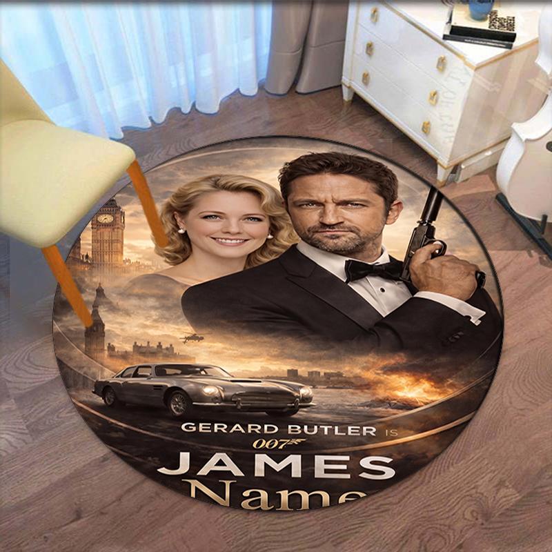 Custom Name 007 James Bond Printed Round Rug Carpet Chair Rug Area Rug Entryway Doormats,for Office Chair Living Room Bedroom Kitchen Room.