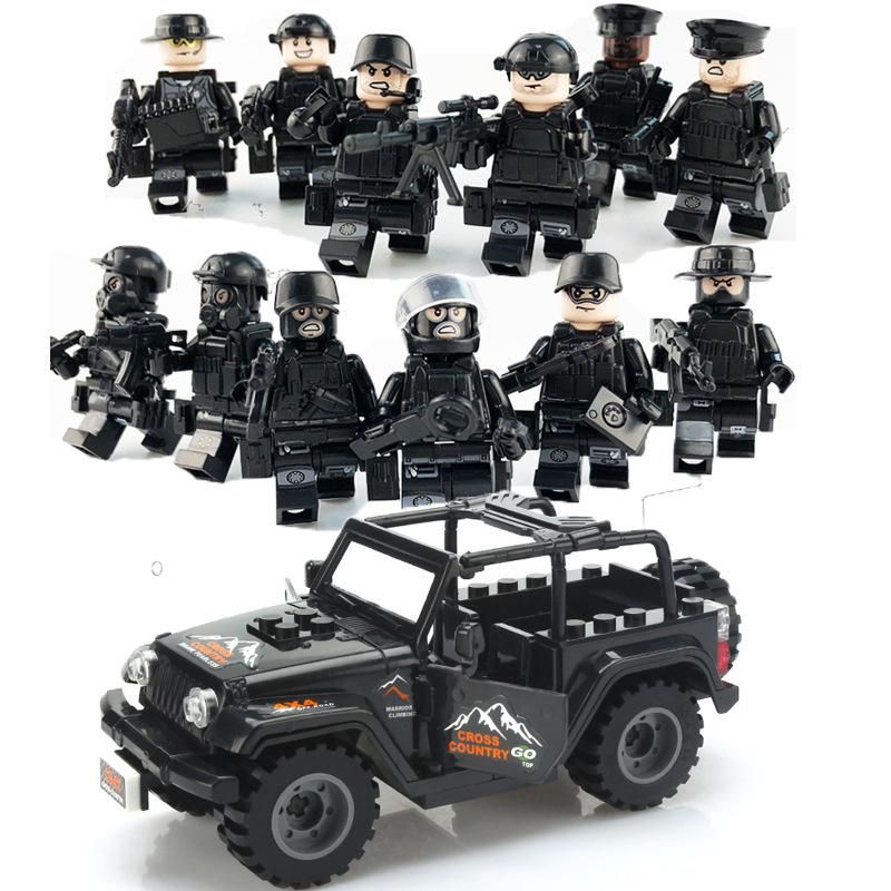 24 Building Block Minifigures Black Swat Special Forces Riot Military Scene Boy Toy Pyp