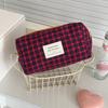 Classic Gingham Octagon Pencil Case With Cotton Material For Daily Use And Travel