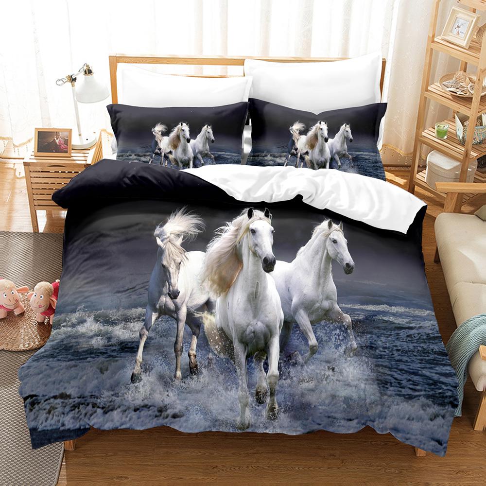Polyester Comfortable White Horse Pattern Duvet Cover Set With Duvet Cover And Pillowcases King Queen Twin Sizes For All Ages