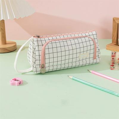 Large Capacity, High Triangular Pencil Case, Multifunctional Checkered Stationery Bag, Portable Student Bag