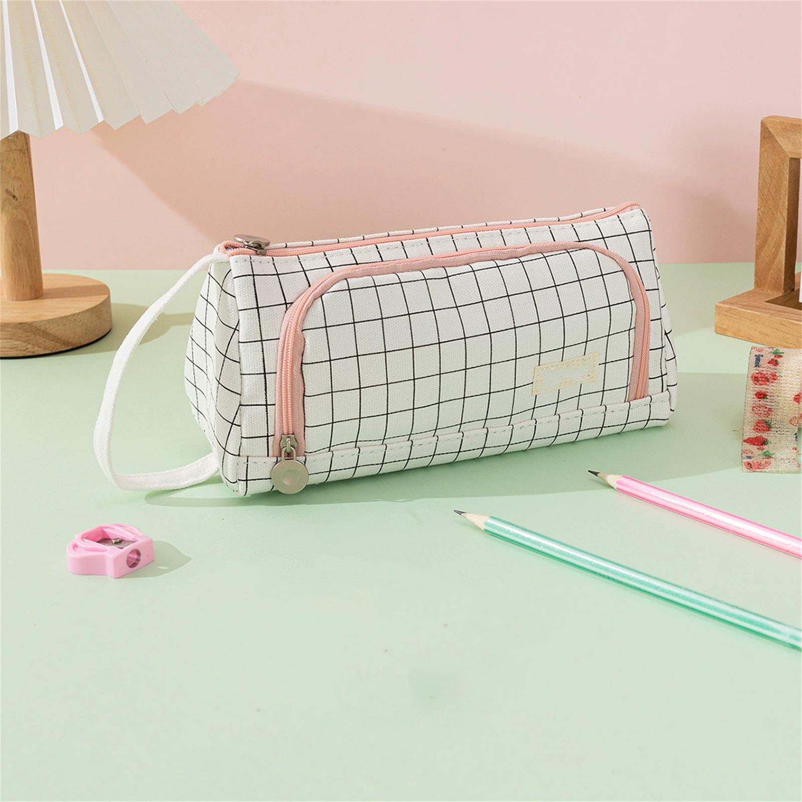 

Large Capacity, High Triangular Pencil Case, Multifunctional Checkered Stationery Bag, Portable Student Bag One Size