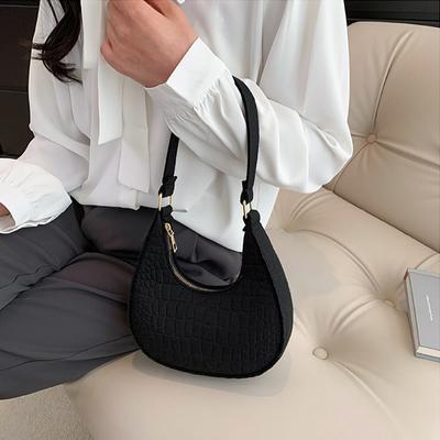 Simple Moon Shape Underarm Bags Cute Women Female Crocodile Grain Shoulder Bag Felt Purses Handbags Trend Accessories