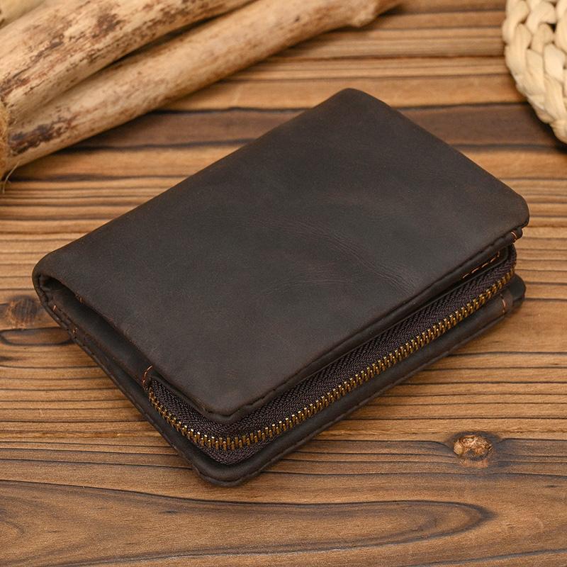 

Top Qaulity 100% CowSkin Leather Coin Wallet Zip Men Women Girls Short Wallet Purse Zipper Brown Small Wallet