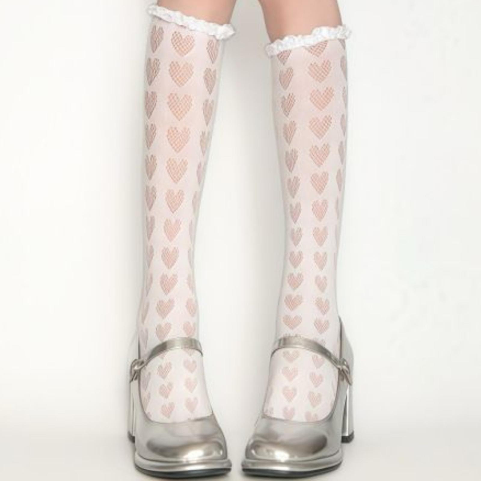 

Spring And Summer Satin Lace High Socks, Hollow Love Calf Socks, Socks Vintage Fishnet Stockings one size
