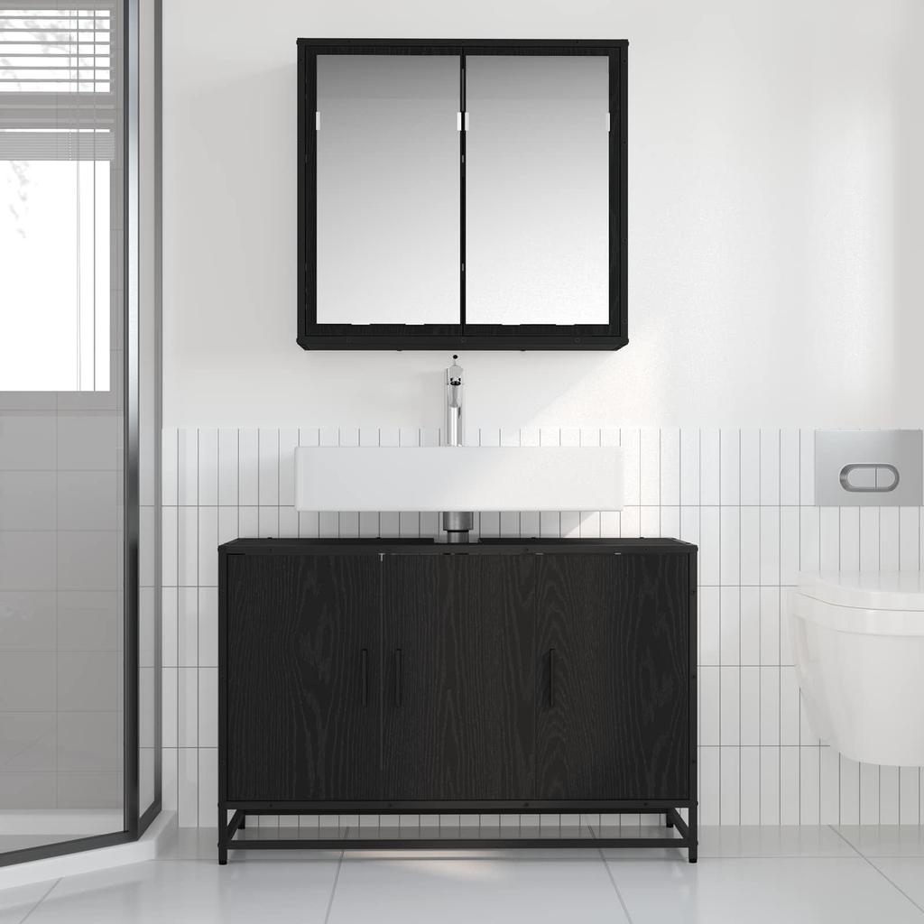Bathroom Furniture Set 2 Pcs Black Oak Look Wood Based Material