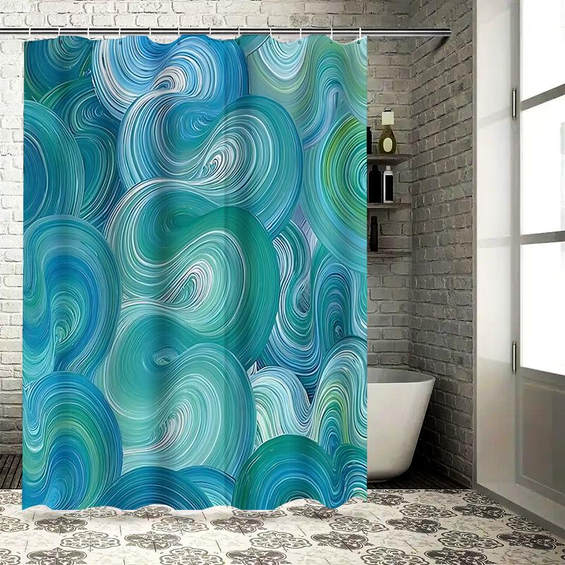 Textile Article Blue/Green Abstract Swirl Pattern Shower Curtain For Bathroom Decor Modern Art Design Waterproof Polyester Eco-Friendly Fabric