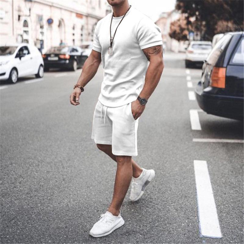 New Men's Summer Street Men's Short-sleeved Shorts Two-piece Men's Casual Sports Large Size Suit Men