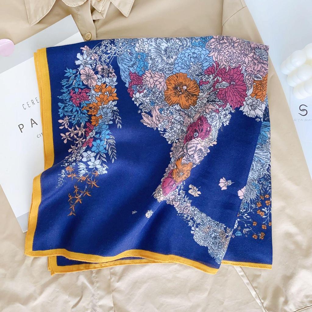 Korean Style Silk Square Scarf with Butterfly & Flower Print - Women's Fashion Accessory, Neck Tie, or Hair Scarf - Ideal Mother's Day Gift