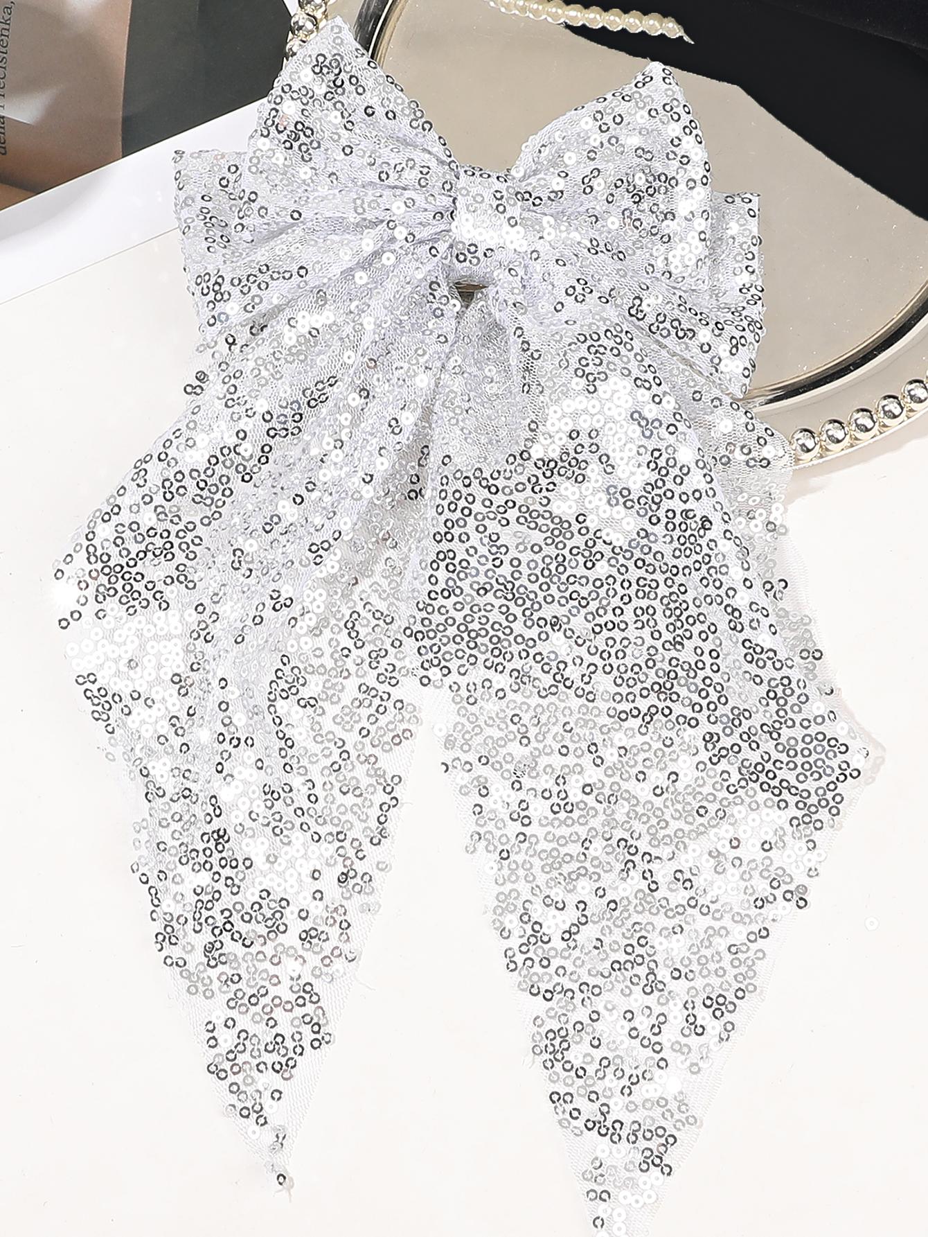 

1 шт. Большие блестящие банты для волос для женщин и девочек, банты для волос с пайетками, заколки, черные/серебристые банты, блестящие банты для кокетства, стильные аксессуары для волос