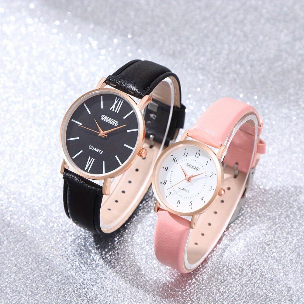 2pcs/set Couple Elegant Watch Set Black and White Dial PU Leather Strap Rose Golden Case Simple Watch | Couple Watches | Gifts