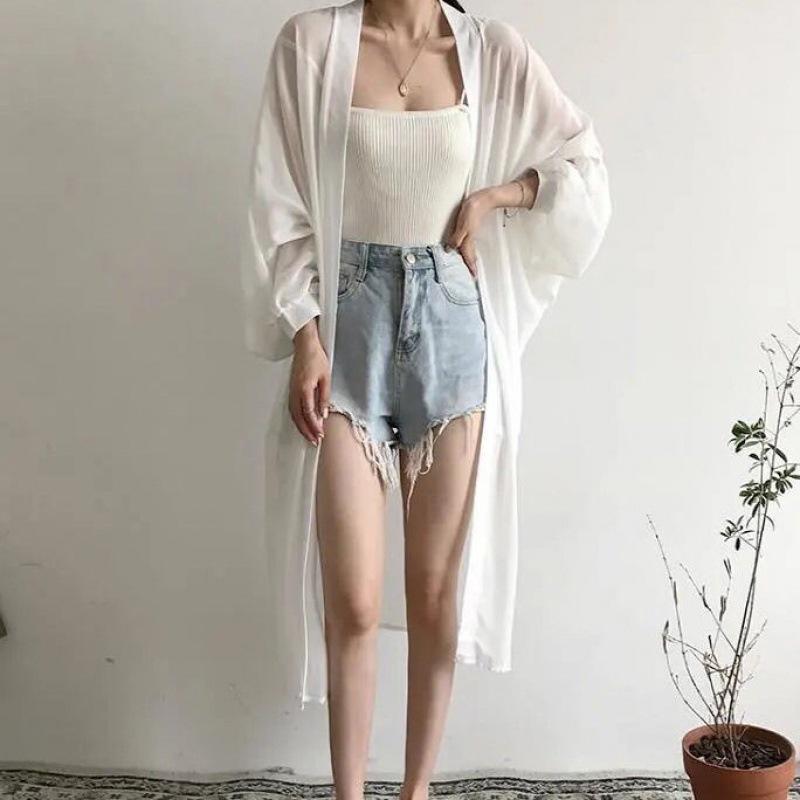 

Women s Oversized Long White Chiffon Gauze Cardigan with Sun Protection 3XL білий