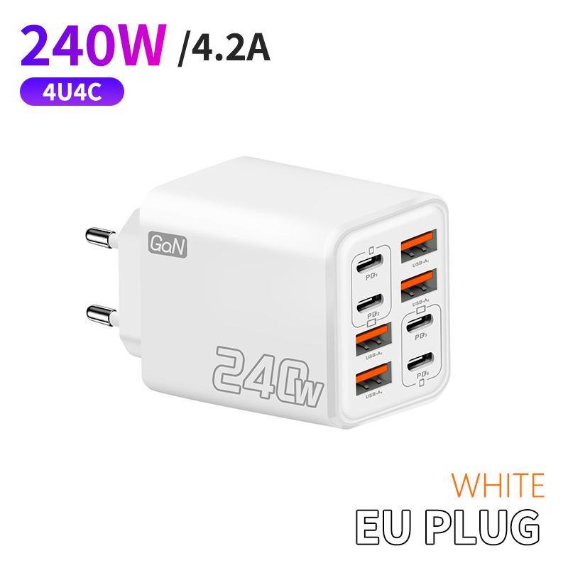 240W Gan Usb C Charger 8 In 1 Fast Charging Phone Charger Power Adapter For Phone Type C Eu/Us Plug Wall Charger