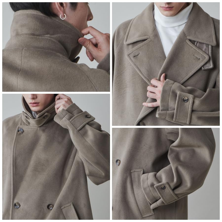 WEGO Type A Size Tailored Long Solid Korean Loose Men's Overcoat, Beige, (Melton Overcoat), L, Jacket, Coat, Spring/Winter Clothing, Color, Style,