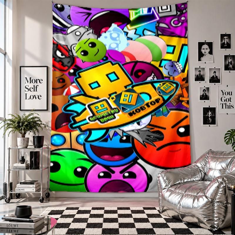 Wall TapestryGeometry Dash Art Hanging Cloth Decorative Background Cover for Room Decoration