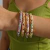 Vintage Dripping Colorful Bangle Gold Color Enamel Flower Bracelet Flower Rhinestone Bangle  Women