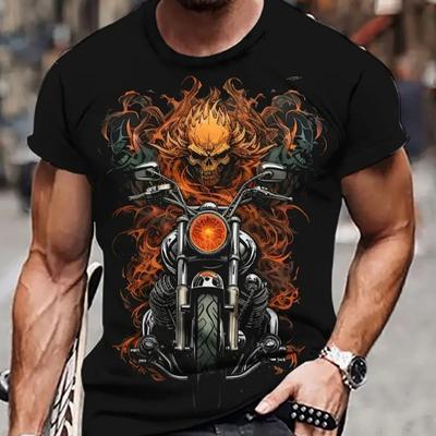 New Summer Men's Fashion T-shirt Personality Skeleton Motorcycle Printed Men's T-shirt Top