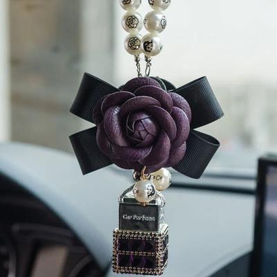 Car Pendant Empty Perfume Bottle Camellia Car Hanging DIY  Luxury Diamond Empty Essential Oil Bottle Air Freshener