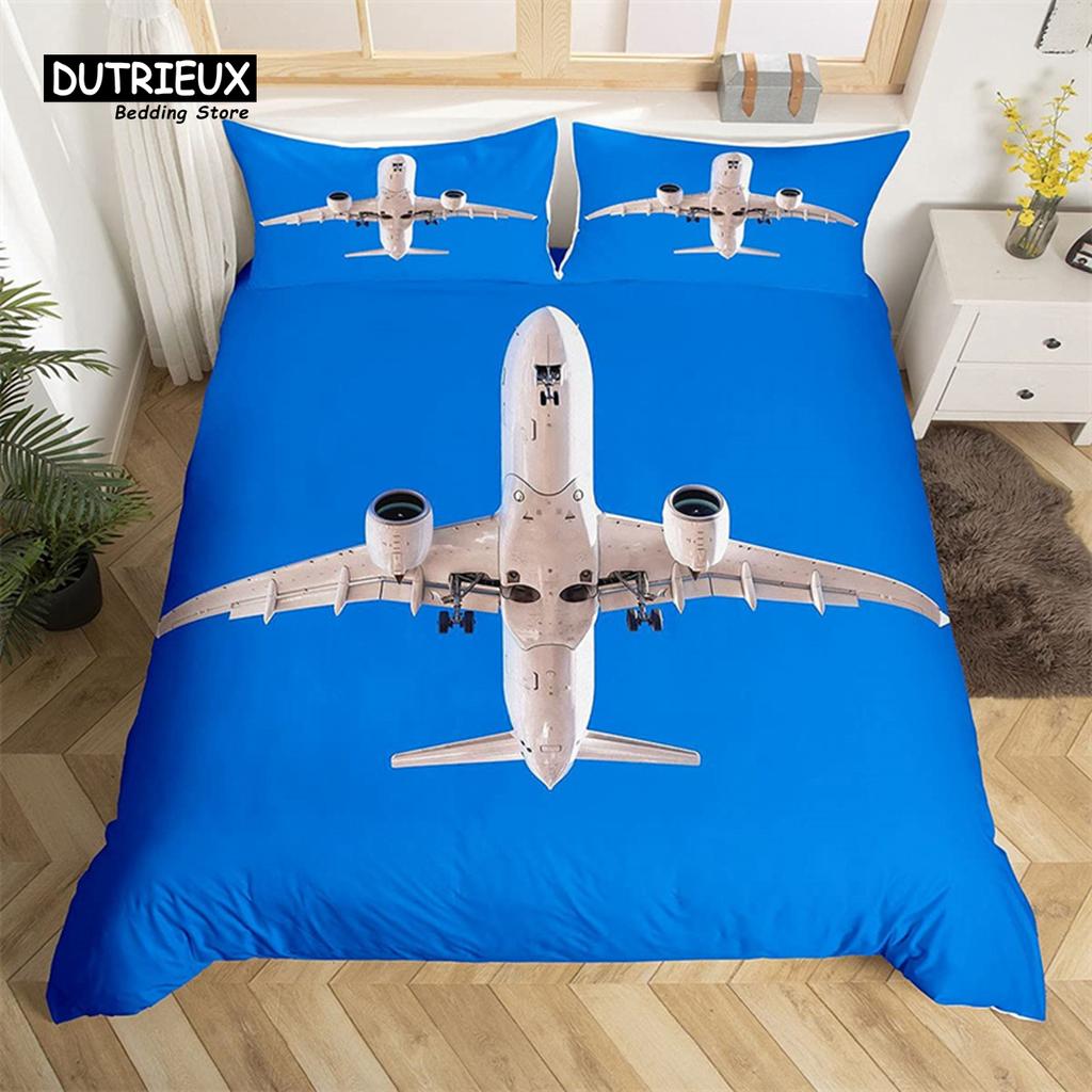 Classic Modern King 3D Airplane Aircraft Transportation Polyester Globe Helicopter Decor Comforter Quilt