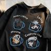 Summer Cat Coffee Print Tshirt Womens New Round Neck Cute Cat Casual Summer Streetwear Casual Women Clothing