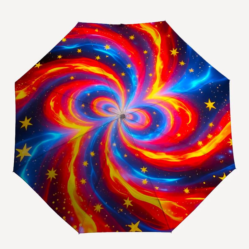 1pc Cosmic Swirl Automatic Folding Umbrella - 8-Rib Durable Iron Frame, Compact Portable for Daily Travel Yy251205069