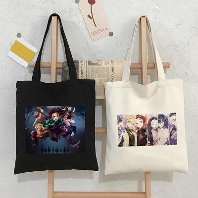 Demon Slayer Japanese Anime Fashion Canvas Bag Harajuku Goth Top Large Capacity Women's Bags Vintage Handbag White Shoulder Bag