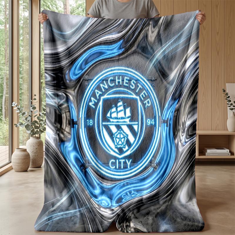 Manchester City Theme Blanket Soft Flannel Blanket Plush Throw Blanket Cozy Sofa Bed Blanket for Home Decor