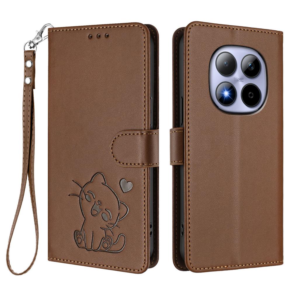 For Xiaomi Redmi Note 15 Pro 5G Wallet Case with Wrist Strap Love Cat Pattern Imprint Leather Phone Cover