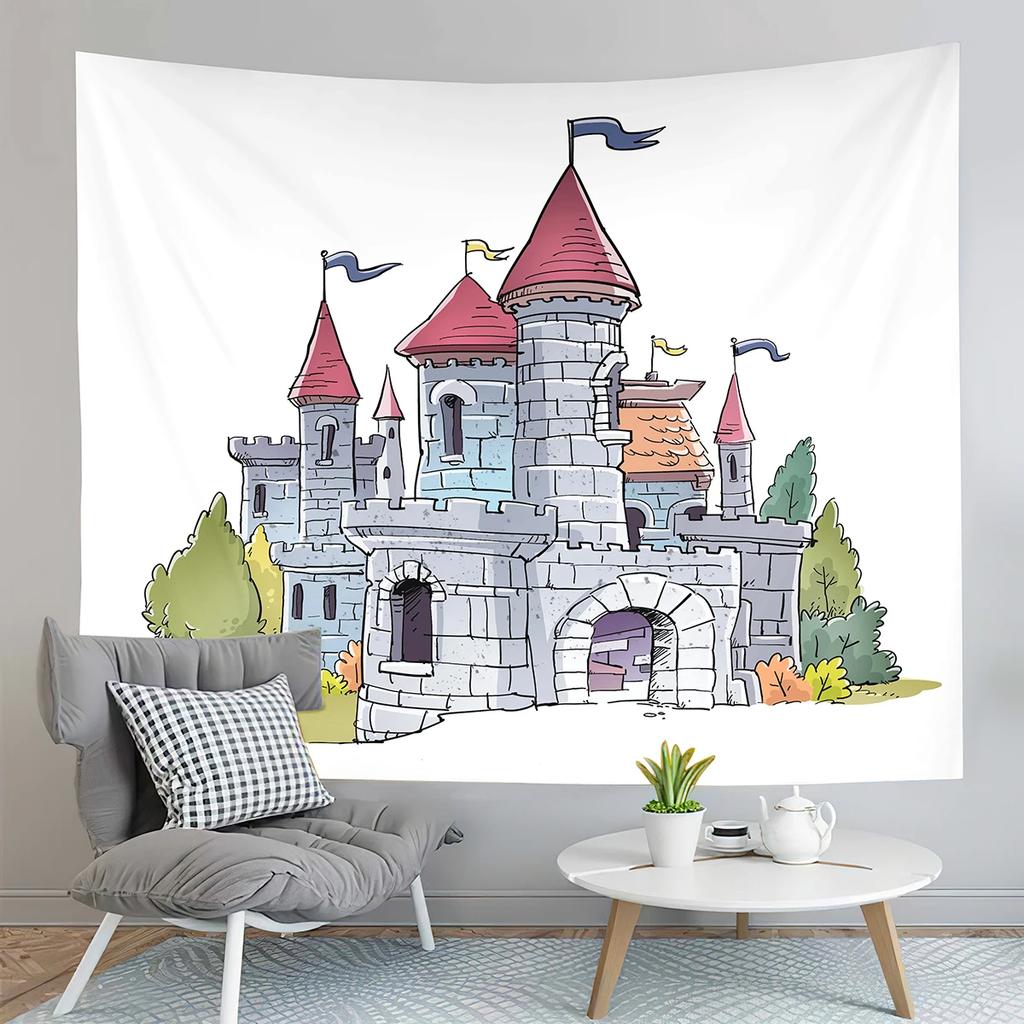Cartoon Castle Tapestry Fairy Tale World Castle Tapestry Gifts for Kids Girls Boys Bedroom Home Living Room Wall Art Tapestries